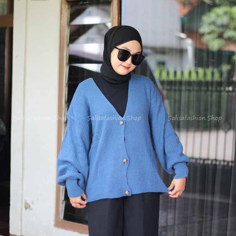 Vina Knitted Cardigan Rajut Kancing Oversize Tangan Balon