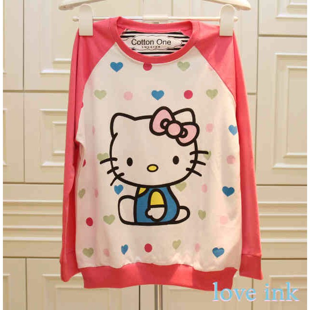 Baju Kaos Atasan Wanita Cewek Remaja Lengan Panjang Hello Kitty Peach Shopee Indonesia