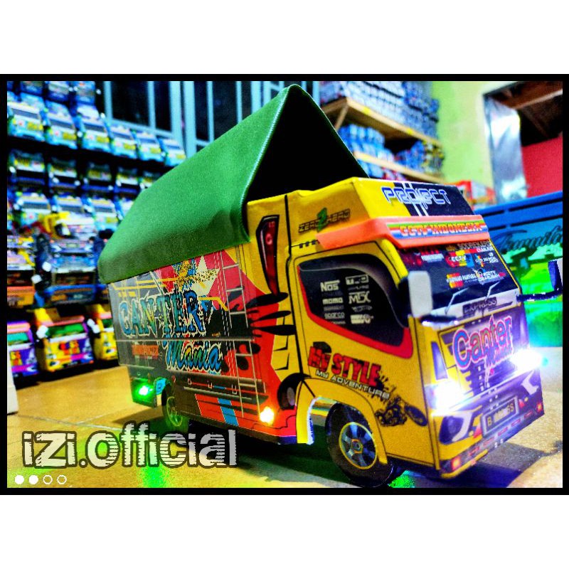 MINIATUR TRUK OLENG MINIATUR TRUK CANTER MURAH FULL LAMPU TERPAL OLENG RODA KAYU