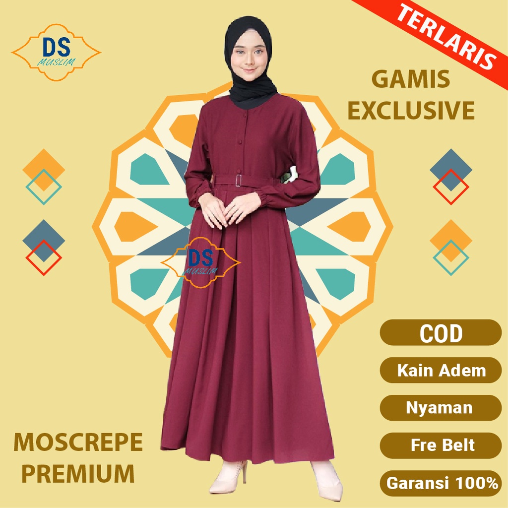 gamis muslim wanita remaja terbaru warna hitam moscrepe premium
