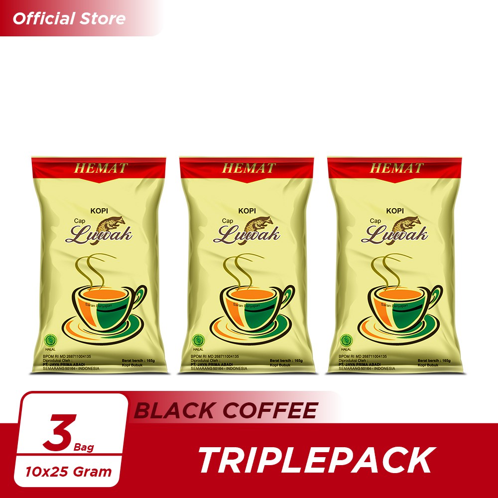 

Kopi Luwak Super Hemat Black Coffee Bag 165gr Triple Pack