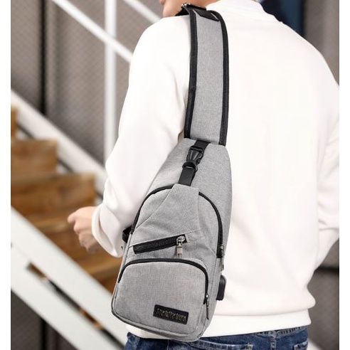 Tas Selempang Pria B295 USB Port Sling Bag