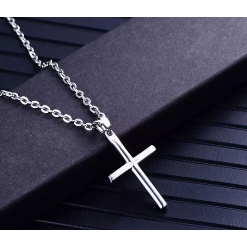 KALUNG RANTAI SILVER SALIB POLOS PRIA WANITA