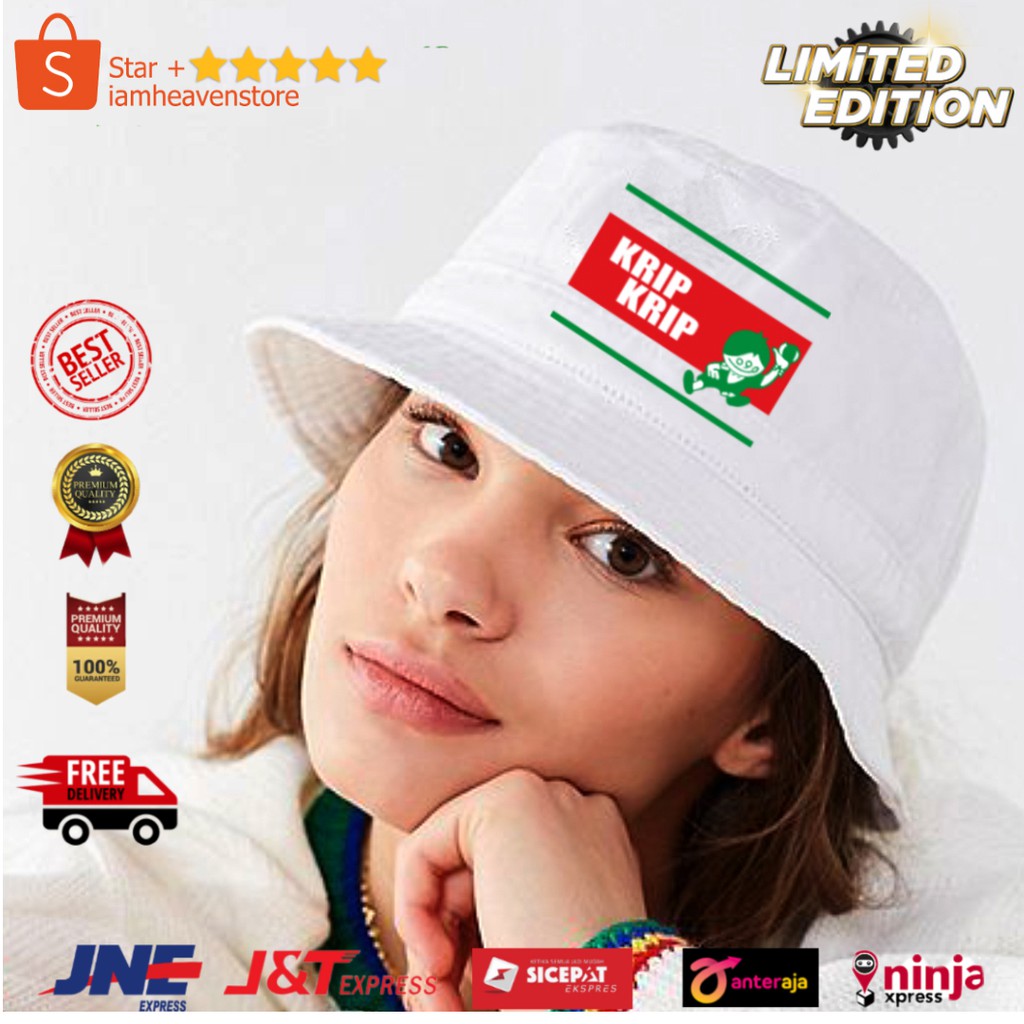 Bucket hat Krip Krip Snack Jadul 90an topi buket hat keren lucu unik terbaru polos putih klasik