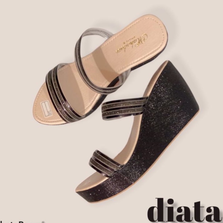 Sandal wedges wanita gliter 7cm model pesta