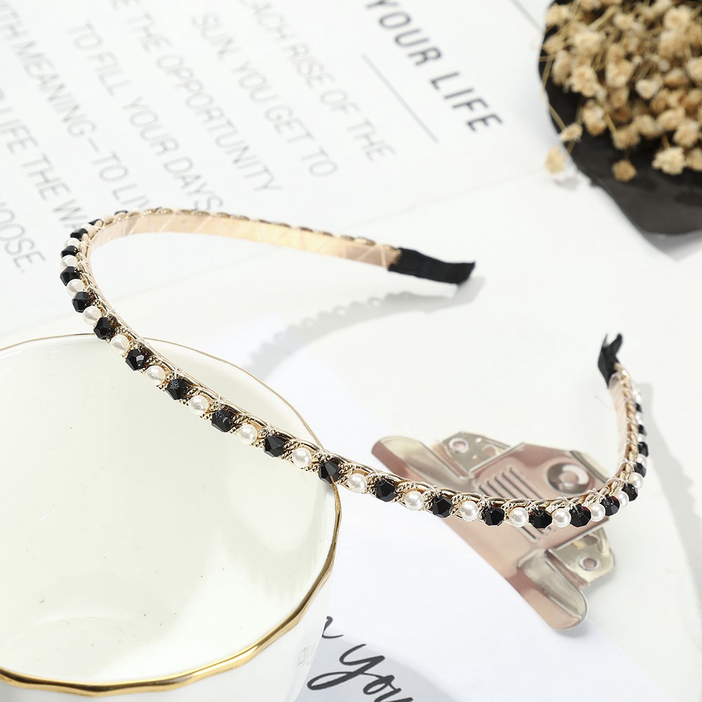 Korean Pearl Diamond Woman Headband Crystal Rhinestone Thin Hair Band for Women Hair Accessories