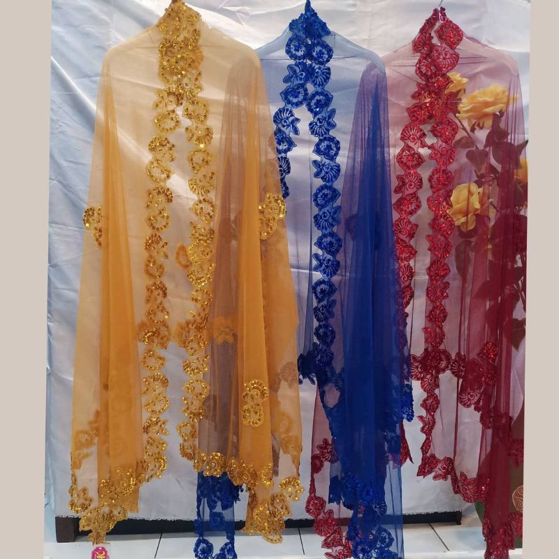 [TERMURAH] Selendang Bordir Payet || selendang akad || Selendang Pengantin Payet-1