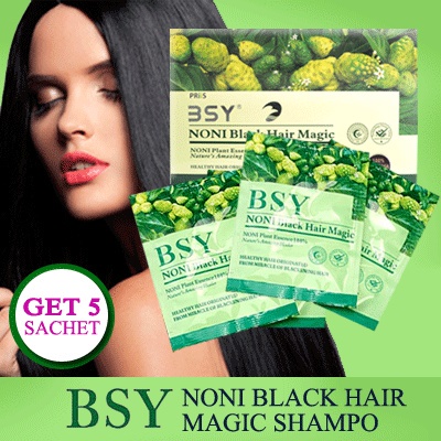 5 sachet BSY Noni Black Hair Magic Shampo isi 5pc / Penghitam Rambut Alami