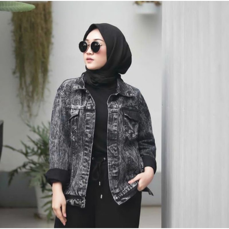 JAKET JEANS SNOW BLACK DENIM JINS WANITA CEWE CEWEK JAKET MURAH COD KOREAN STYLE kekinian