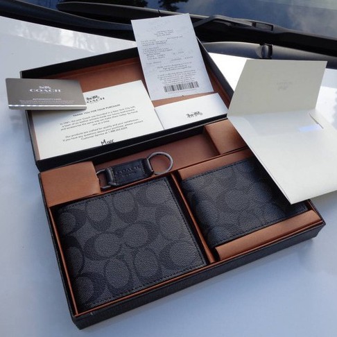 COACH WALLET SIGNATURE BLACK ORIGINAL FACTORY OUTLET