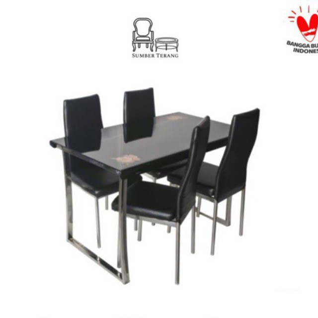 Set Meja Makan Kaca Impor / Meja Makan Minimalis motif Bunga/Meja Kaca