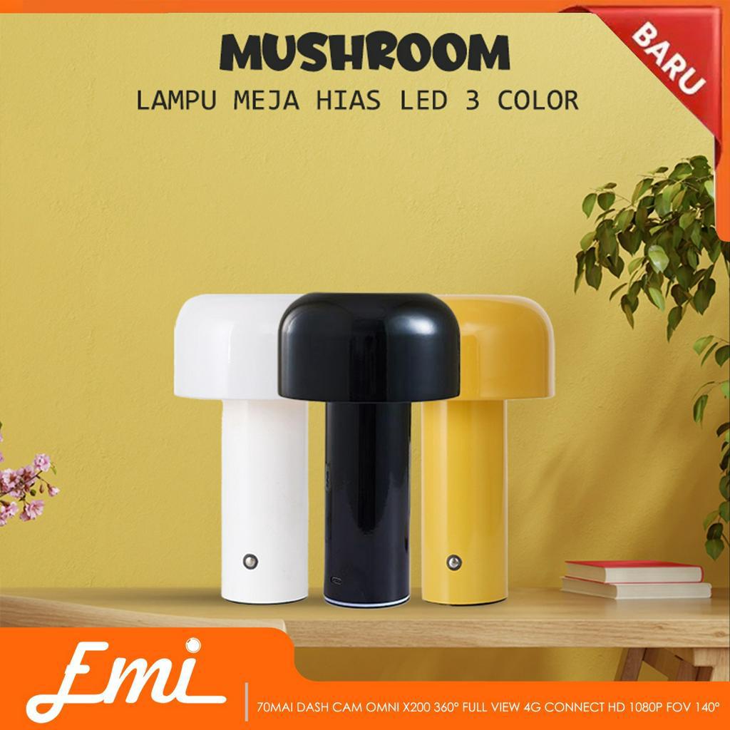 Lampu Dekorasi Meja LED Model Jamur Rechargeable Tri Color Dimming