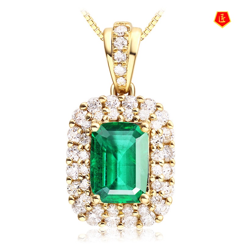 [Ready Stock]18K Gold Fashion High-End Emerald Necklace