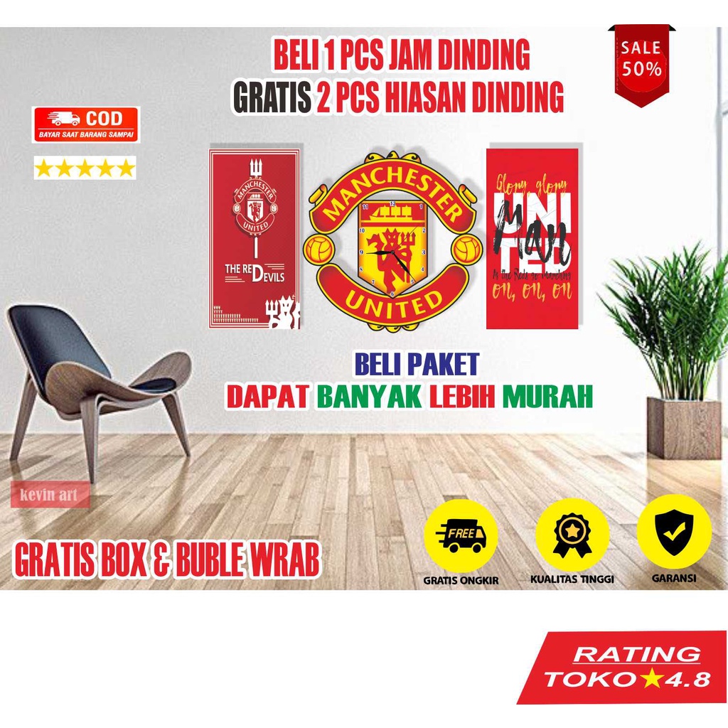 JAM DINDING UNIK LOGO MANCHESTER UNITED GRATIS HIASAN DINDING PAJANGAN DINDING DEKORASI DINDING KAMAR TIDUR POSTER DINDING KOLEKSI KLUB MANCHESTER UNITED RED DEVIL HOBI AKSESORIS KAMAR TIDUR MINIMALIS UNIK KEREN TERLARIS PALING BARU ARTISTIK MODERN MEWAH