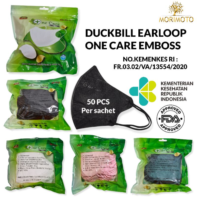 MASKER EARLOOP DUCKBILL ONECARE ONE CARE DISPOSABLE FACE MASK 3PLY POUCH PER50