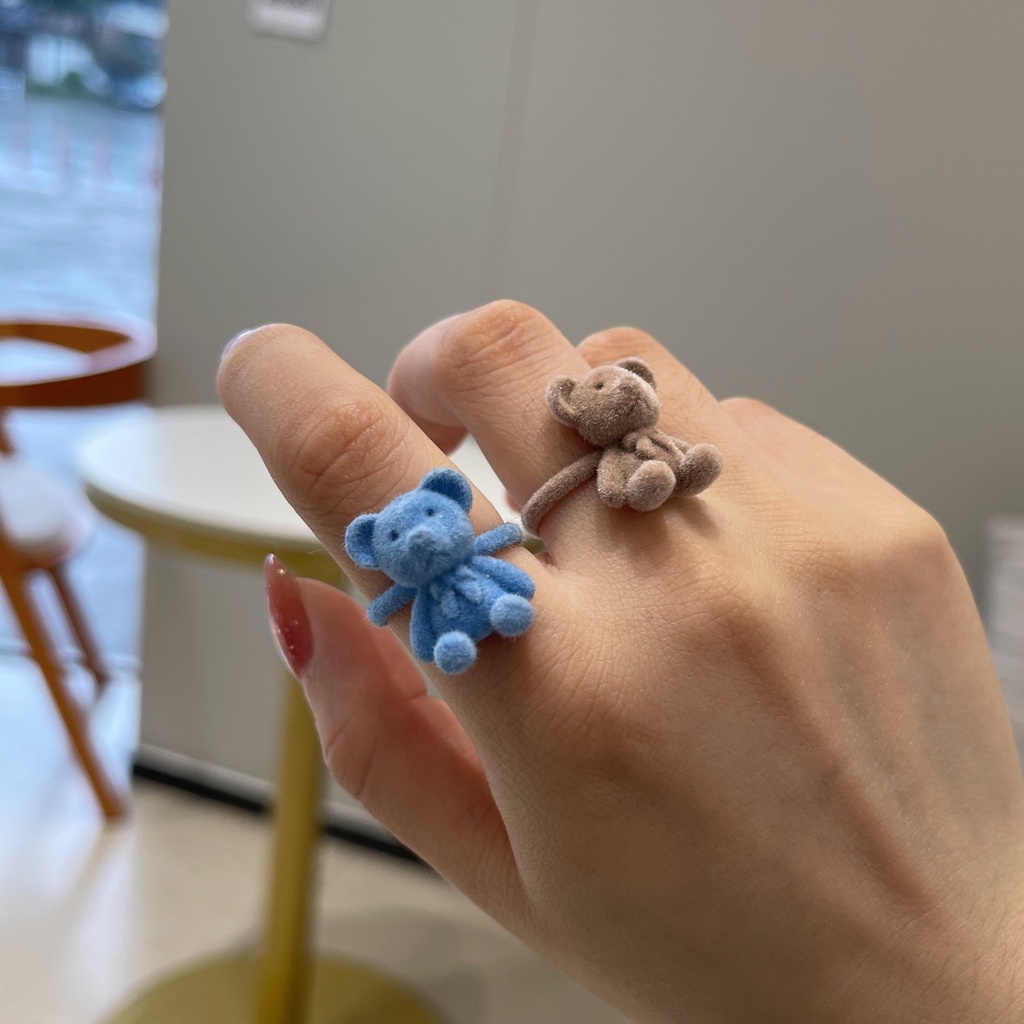 Cincin Jari Telunjuk Handmade Model Terbuka Dapat Disesuaikan Bentuk Beruang Bahan Plush Untuk Hadiah