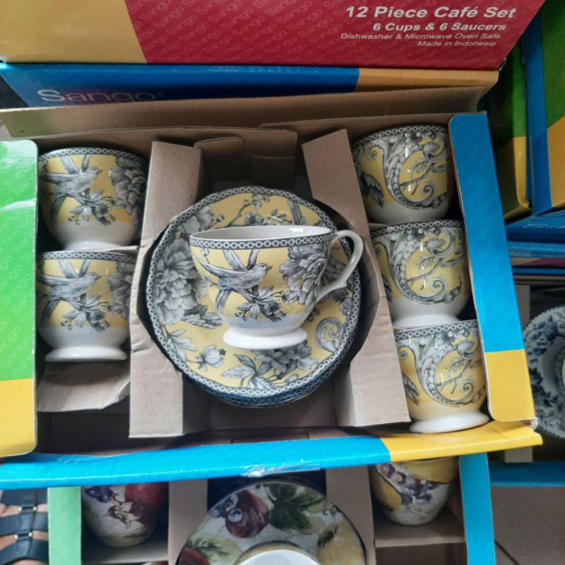 ADELAIDE TEA SET CANGKIR LEPEK KERAMIK SANGO MOTIF KLASIK ANTIK VINTAGE WARNA KUNING YELLOW KOLEKSI