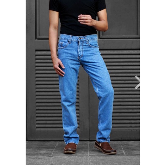 Gienzho Celana Jeans Pria Standar Celana Panjang Cowok Reguler