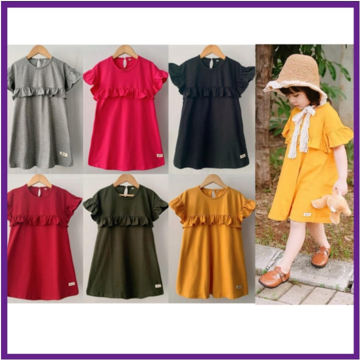 Daster / Dress Anak Rufel Polos Smilee Size 1-5Tahun / Dress Anak Ruffle Perempuan Lucu CBKS SO