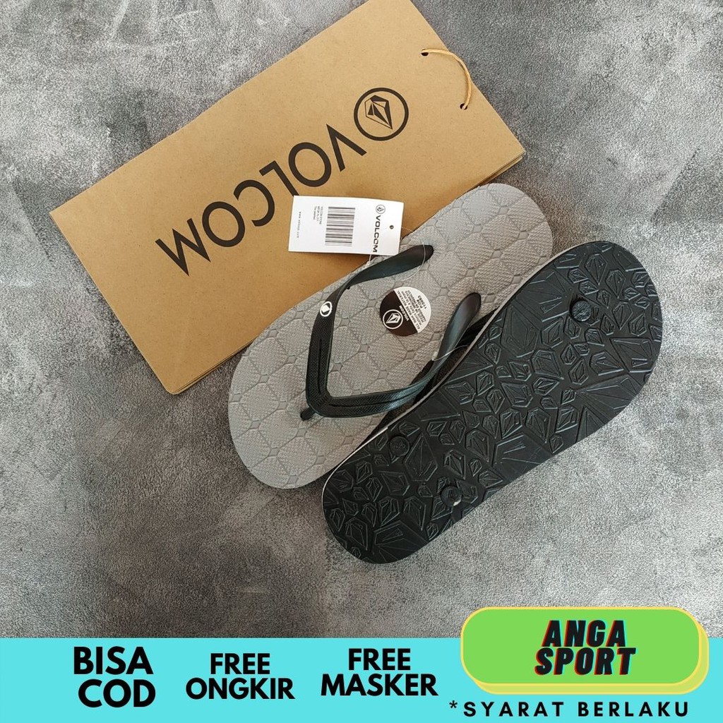 SANDAL JEPIT VOLCOM / SENDAL DISTRO PRIA / SENDAL KASUAL COWOK / SANDAL SURFING MOTIF KOTAK FULL ABU