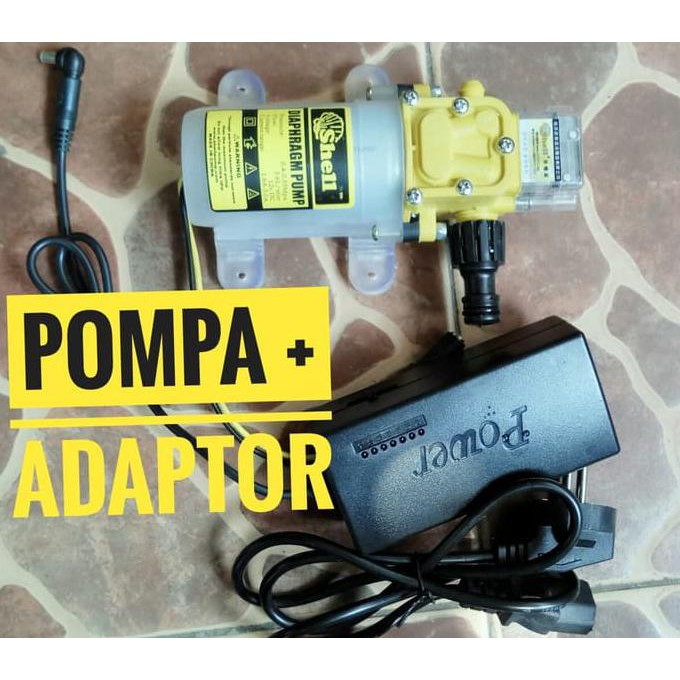 Paket Pompa Air Dc 12 Volt High Pressure Shell + Adaptor + Nipple