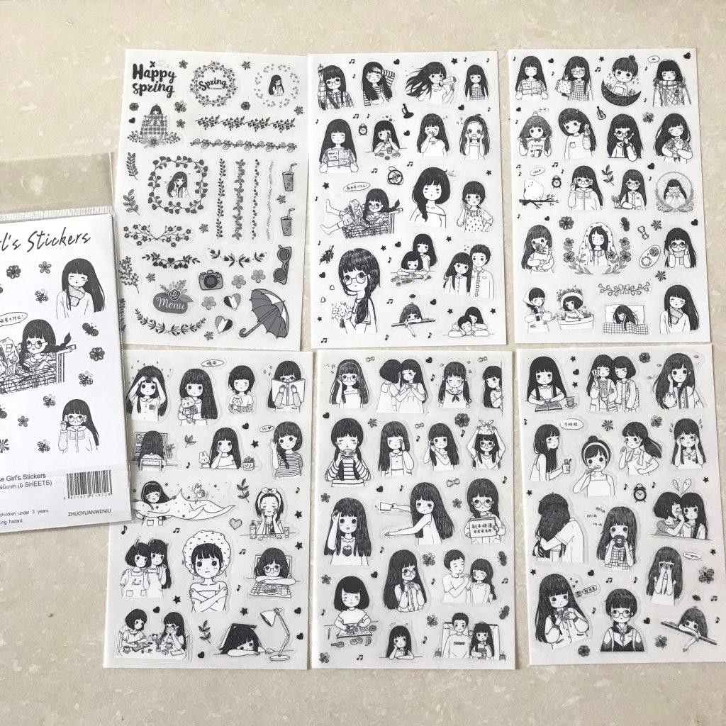 

Set sticker korea sticker hitam putih sticker girl stiker couple