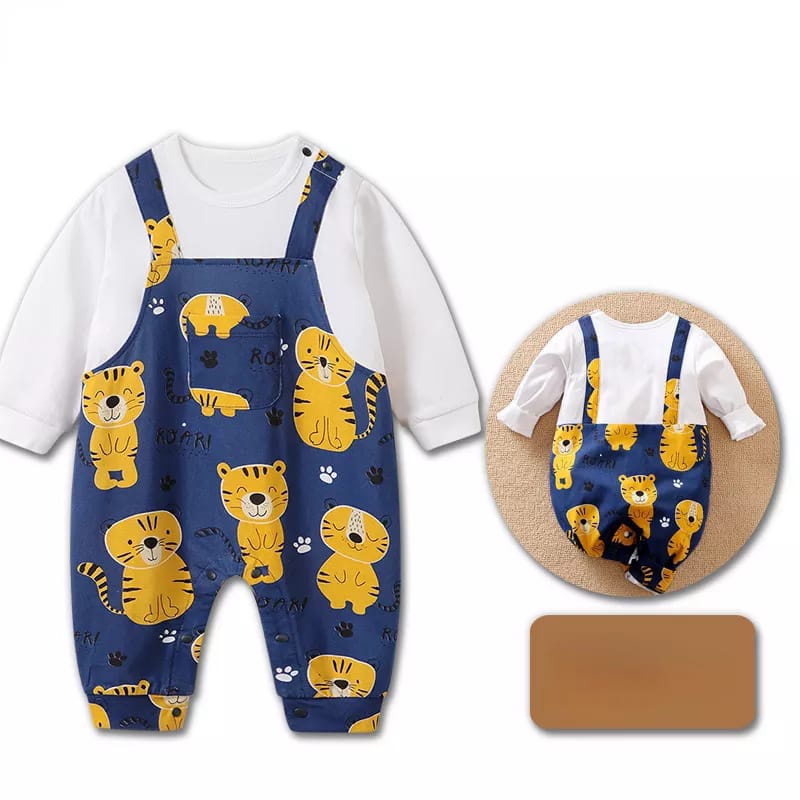 BROWNIEGROUND - Jumper bayi 0-12 bulan motif Overall tiger Navy lucu import korea / baju bayi jumper bayi lengan panjang