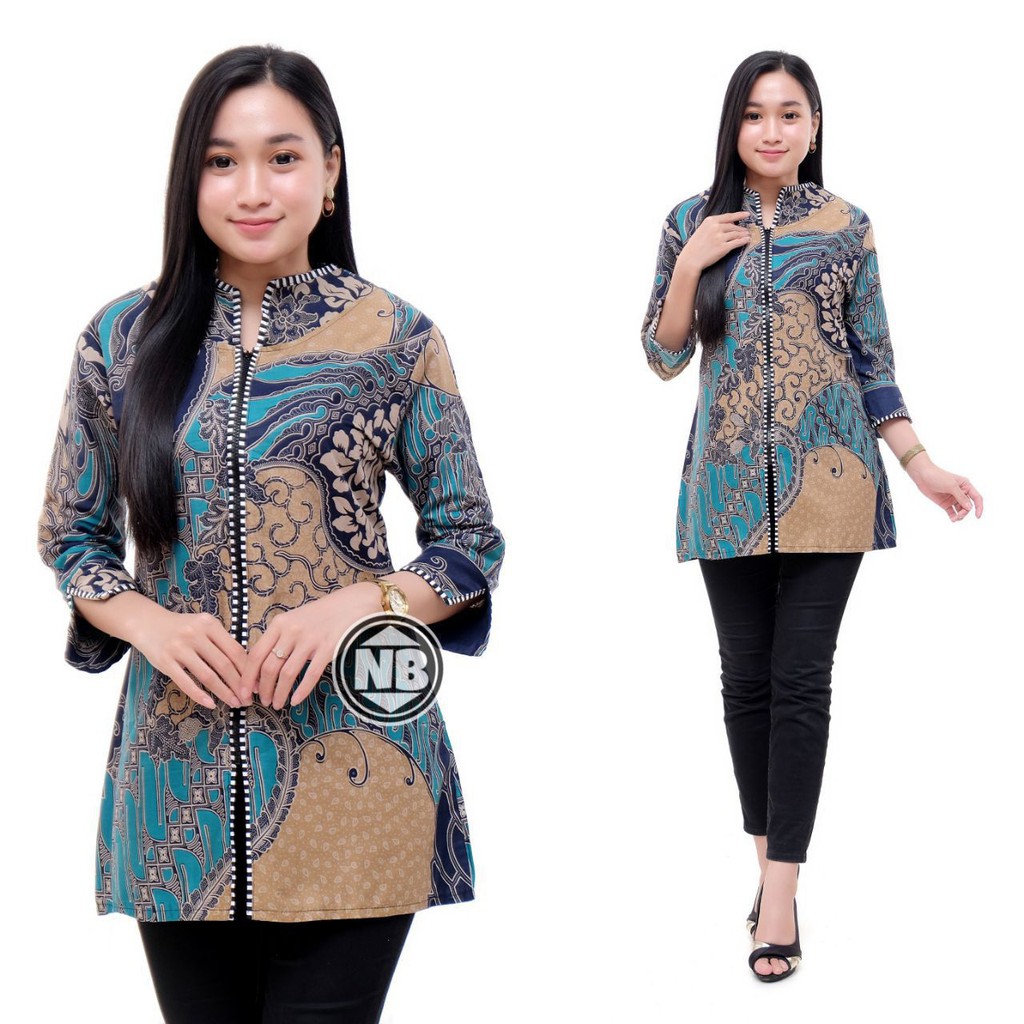 Batik Dolby Dolbi Dobby Doby Tenun Sutra Tulis Katun ATBM Baron ATASAN BATIK WANITA sogan SRG308-Cap toska