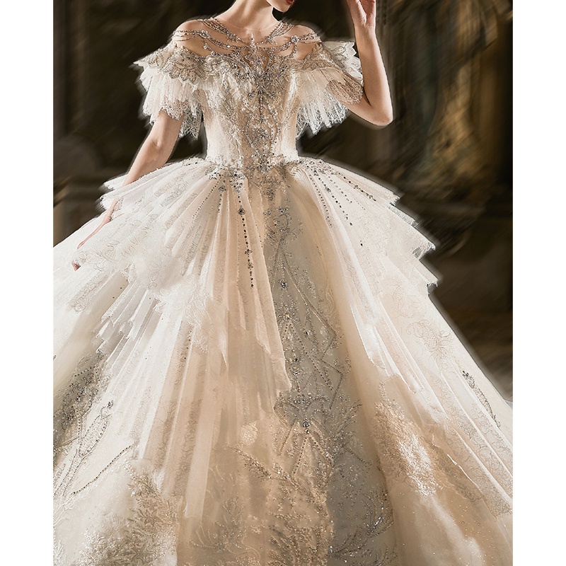 Gaun pengantin utama satu bahu yang disesuaikan 2022 baru panjang trailing high-end mewah benang upa