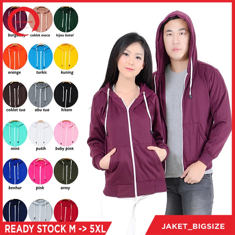 Hoodie Zipper Jumbo Pria dan Wanita size S, M, L, XL, XXL, 3XL, 4XL, 5XL