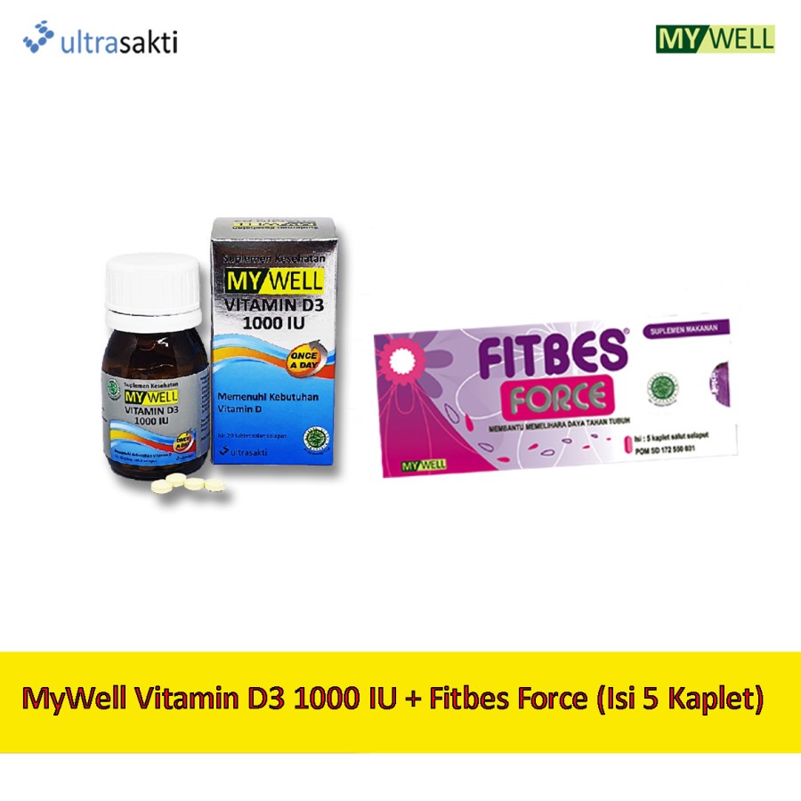 Jual MyWell Vitamin D3 1000 IU (20 Tablet) + FItbes Force (isi 5 Kaplet) Shopee Indonesia