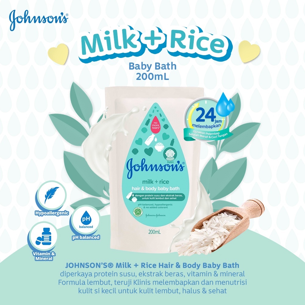 JOHNSON'S Milk + Rice Hair &amp; Body Baby Bath - Sabun Bayi 2in1 Refill 200ml