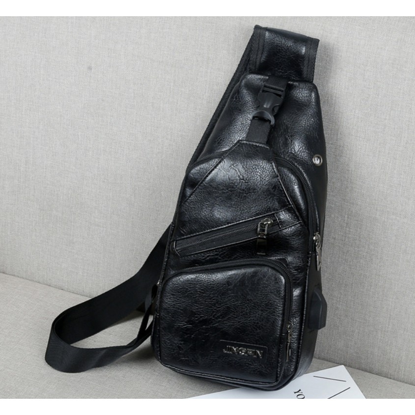 B305 Tas Pria Selempang Kanvas Slingbag Premium Kulit Import