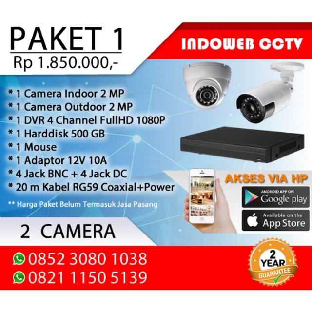 Paket CCTV 2 Kamera (satu indoor & satu outdoor)