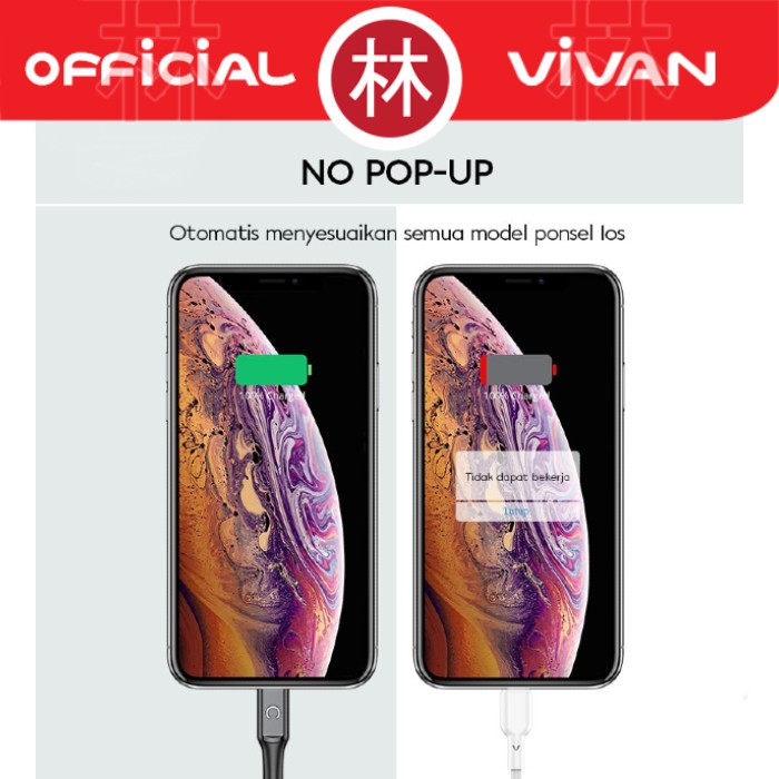 Vivan VZL100S Data Cable Lightning 3A Iphone Auto Smart Power Off With LED Light New VZL100