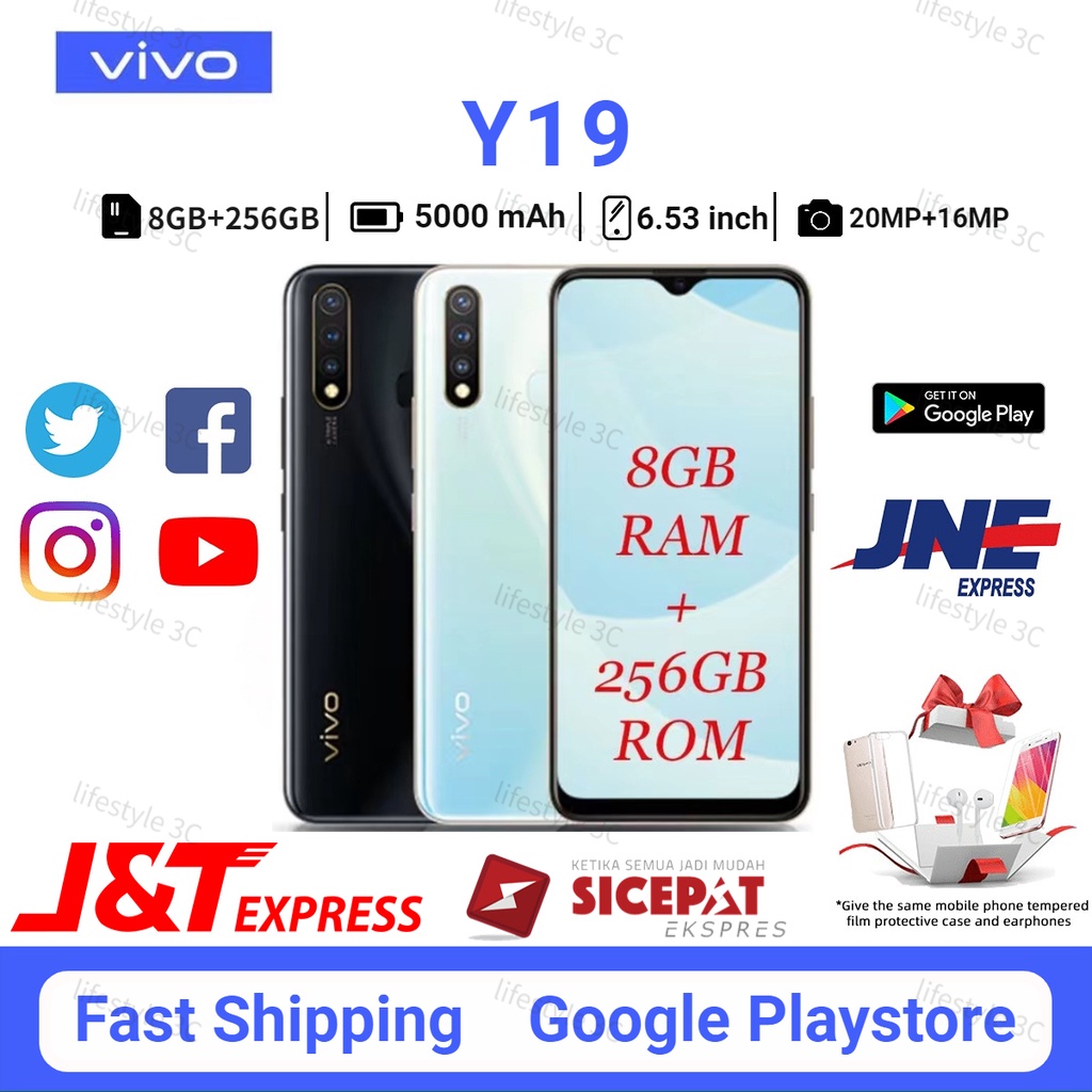 HP VIVO Y19 RAM 8/256GB Layar 6.53 inci 4G LTE Baru Smartphone Garansi 1 Tahun