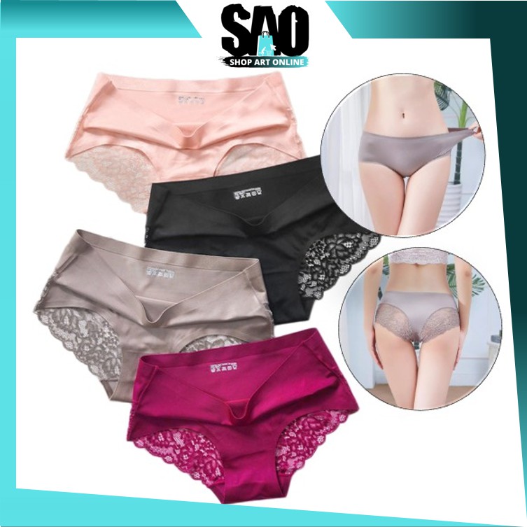 SAO - Celana Dalam Renda Brief Seamless Ice Silk / CD Wanita / Sempak Wanita / Kolor Wanita C782