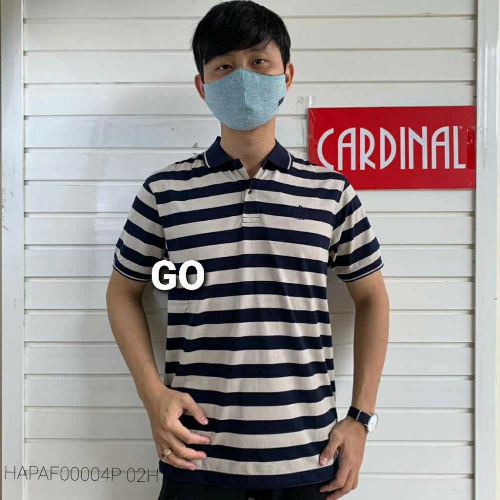 gos CDL By (CARDINAL) POLO T-SHIRT Pakaian Pria Atasan Kaos Polo Berkerah Garis Salur Lengan Pendek