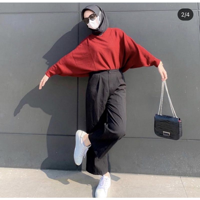 [PREMIUM] Helwa Sweater Batwing Knit // Sweater Batwing Rajut-Maroon