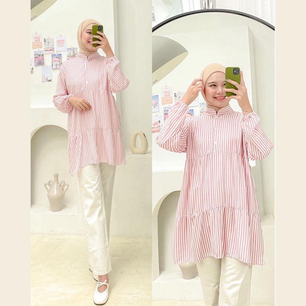 Tunik Salur Tunik / Motif Garis Tunik Rayon Salur Terbaru Tunik Garis Salur Wanita Katun