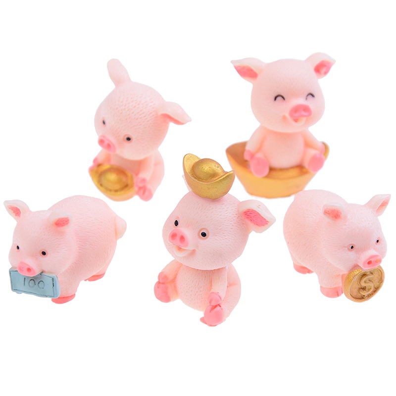 &lt; E2id &amp; &gt; 5pcs / set Miniatur Babi Lucu Untuk Dekorasi Taman Mini / Craft Diy