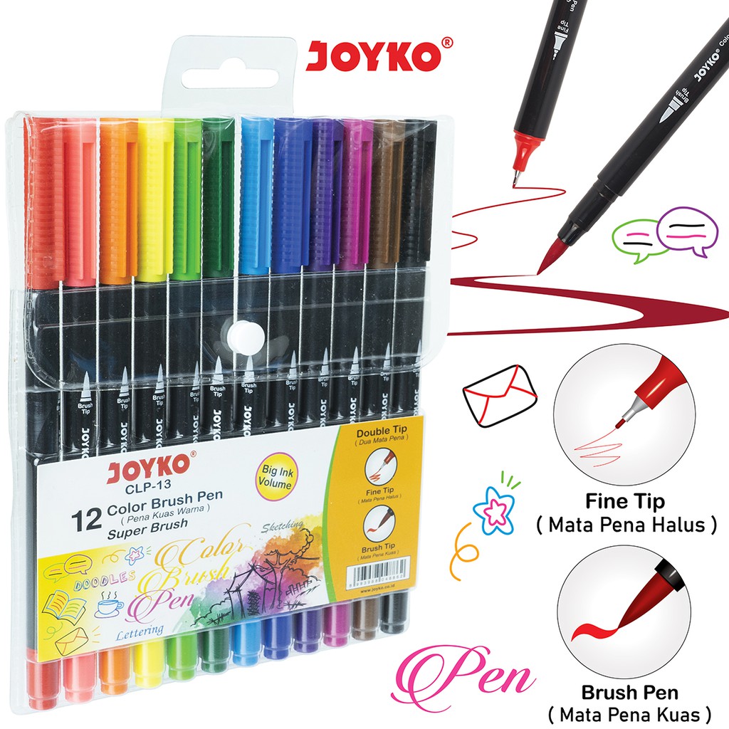 

restock Color Brush Pen Pena Kuas Warna Joyko CLP-13 12 Warna Color