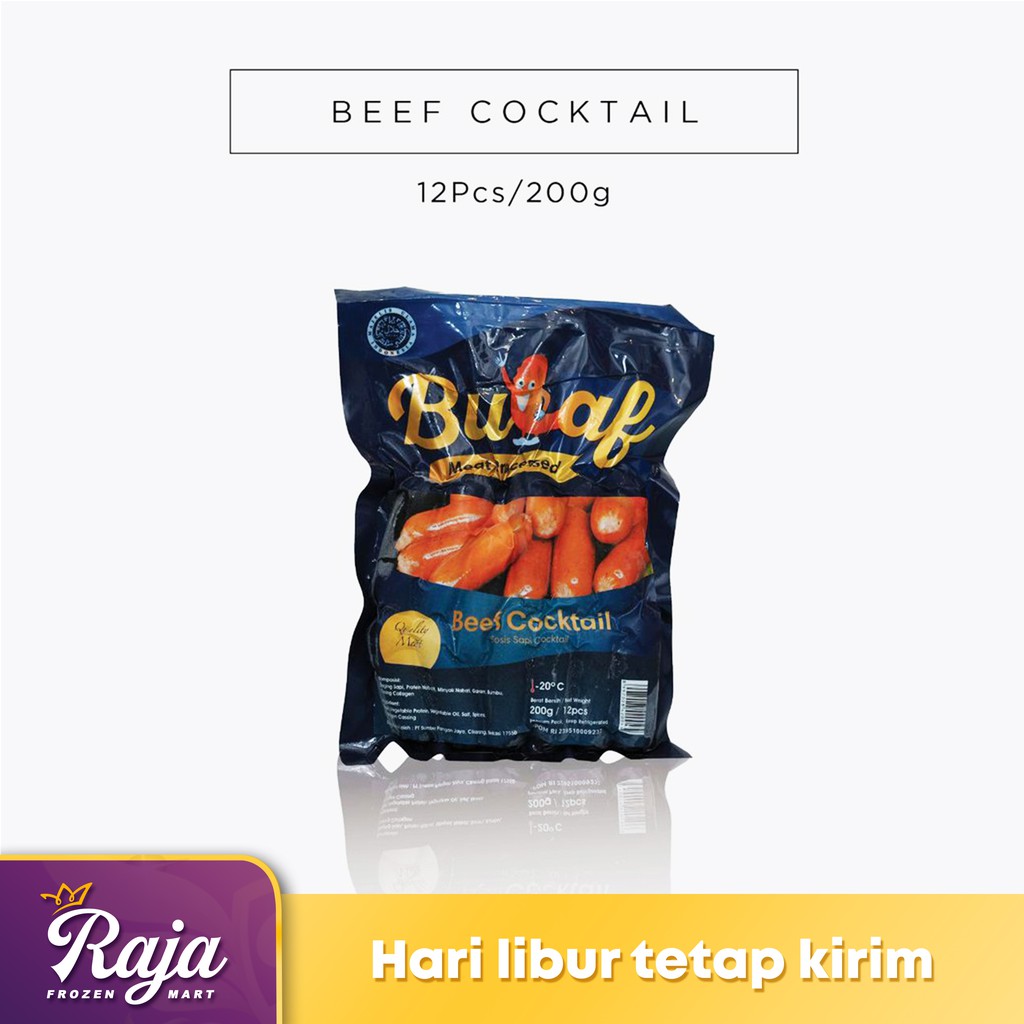 

Bulaf Sosis Sapi Beef Cocktail isi 12 200gr / Makanan Beku / Frozen Food / Sosis / Kentang Beku