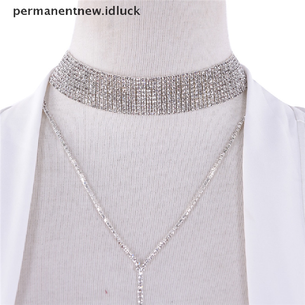 Kalung Choker Rantai Klavikula Hias Liontin Berlian Imitasi Untuk Wanita