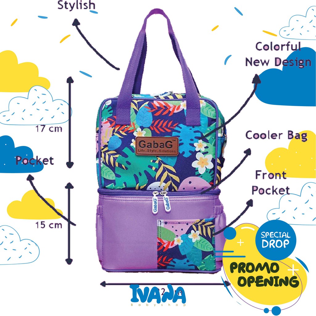 Gabag Cooler Bag POP Series Motif Ceri Nuri Gendis Lavender - Tas Asi - Free 2 Ice Gel - Ivana Baby