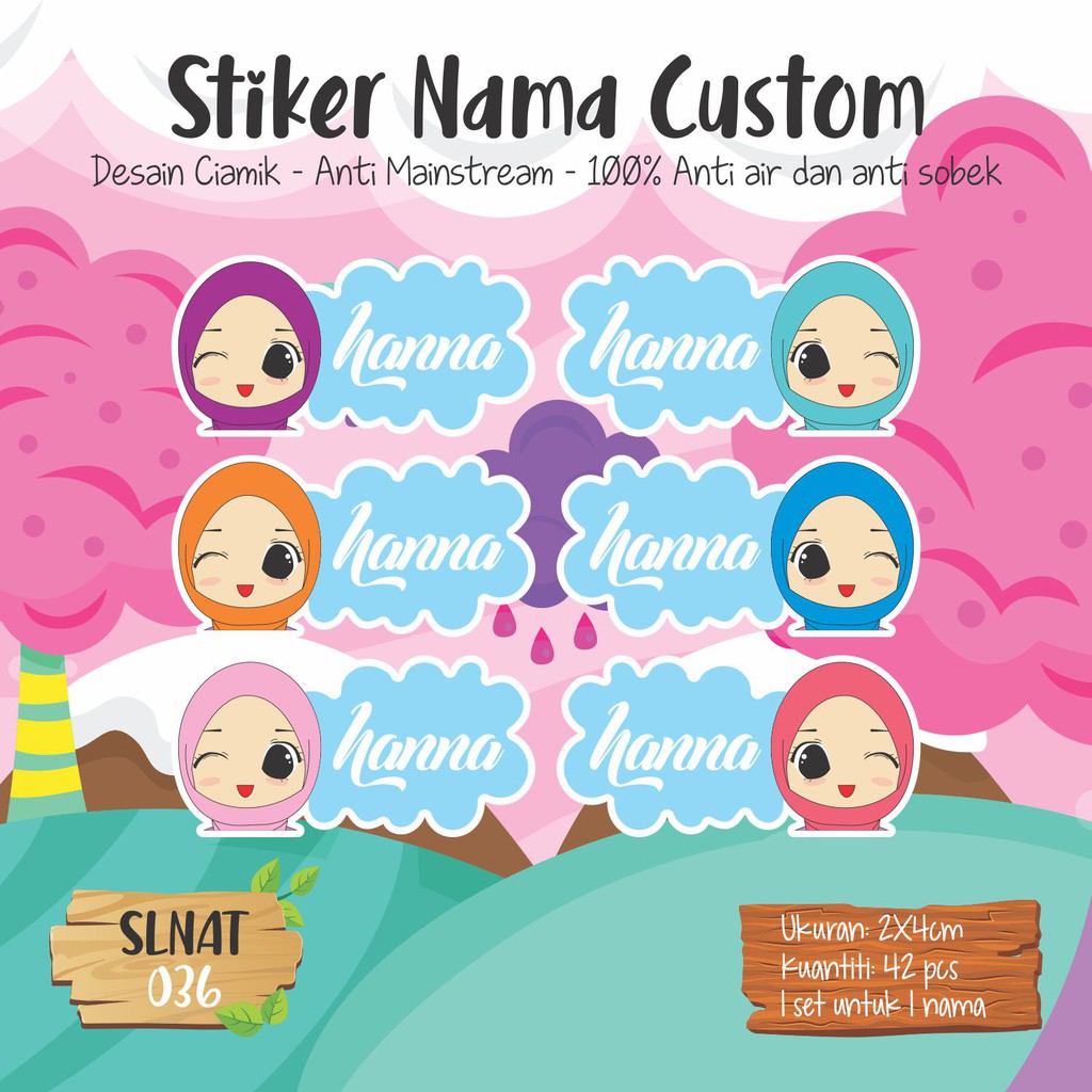 Slnat 036 Sticker Label Nama Anak Sekolah Kartun Cute Waterproof