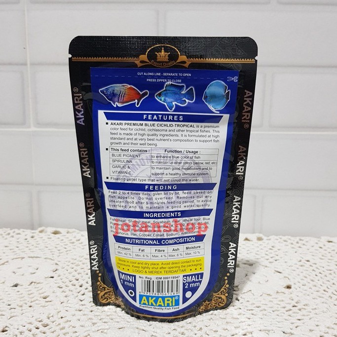 AKARI PREMIUM BLUE CICHLID Tropical ciklid ciclid biru Pelet Makanan Ikan 100gr