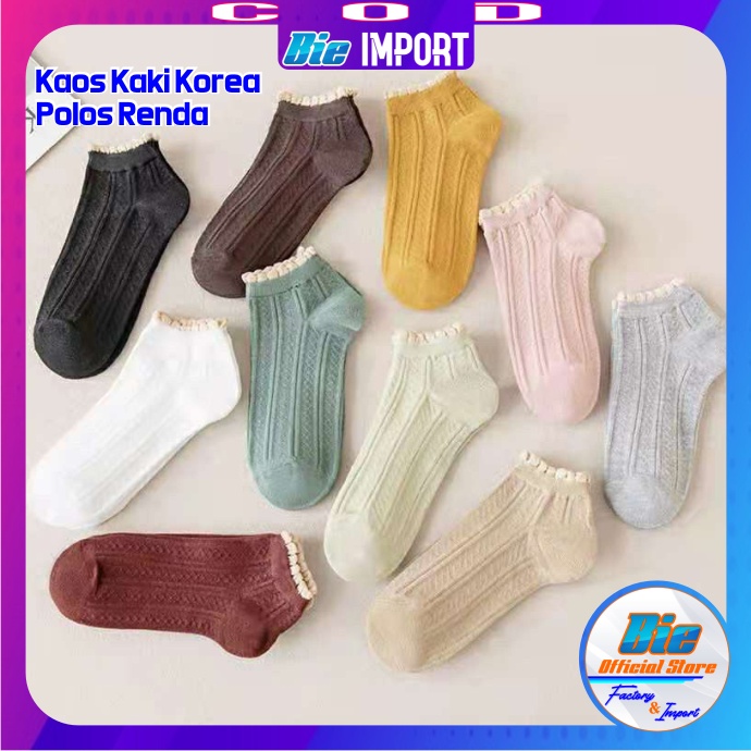 Kaos Kaki Wanita Korea Polos Renda Impor Best Seller