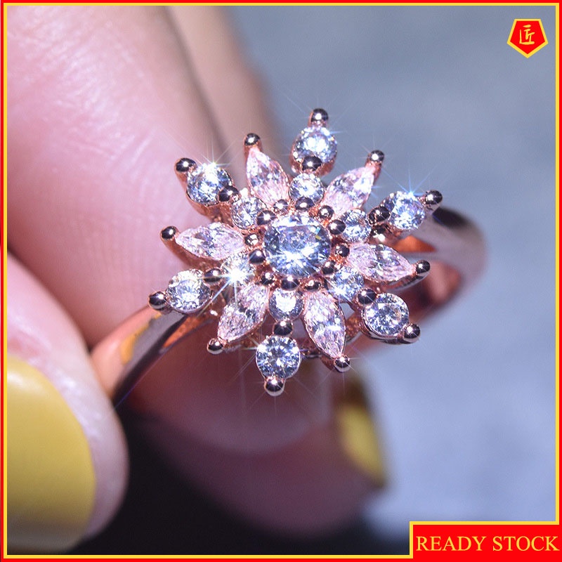 [Ready Stock]Creative Snowflake Diamond Ring 14K Rose Gold