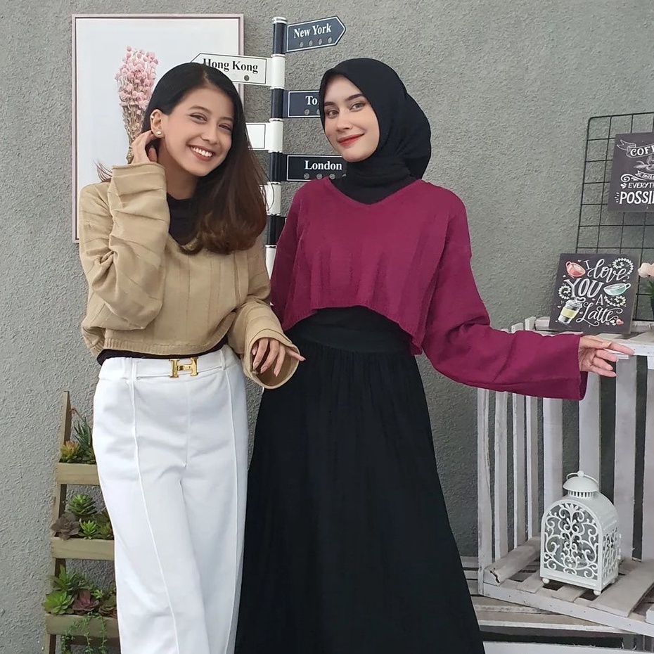 Sadie Croope Baju Rajut Wanita Gaya Leher V Trendy